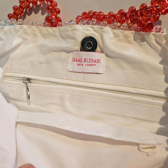 NEW ISAAC MIZRAHI PINK RED HEART GLASS BEAD TOTE PURSE GIRLY COQUETTE PREPPY BAG - Picture 4 of 5